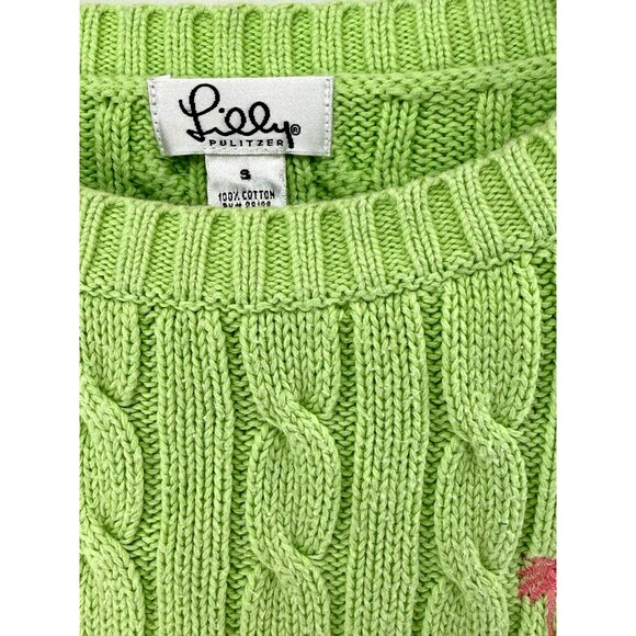 Vintage Lilly Pulitzer Crew Neck Cable Knit Sweater Lime Green Cotton Size S - Picture 3 of 7
